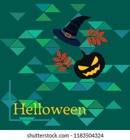 halloween autumn pumpkin fallen leaves, pumpkin and witch hat vector