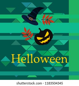 halloween autumn pumpkin fallen leaves, pumpkin and witch hat vector