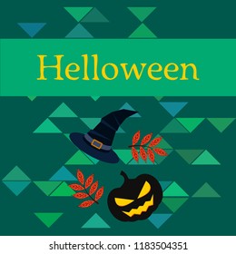 halloween autumn pumpkin fallen leaves, pumpkin and witch hat vector