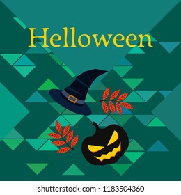 halloween autumn pumpkin fallen leaves, pumpkin and witch hat vector