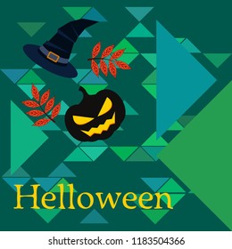 halloween autumn pumpkin fallen leaves, pumpkin and witch hat vector