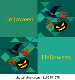 halloween autumn pumpkin fallen leaves, pumpkin and witch hat vector