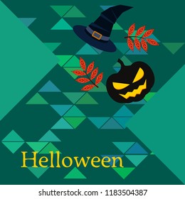 halloween autumn pumpkin fallen leaves, pumpkin and witch hat vector