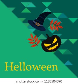 halloween autumn pumpkin fallen leaves, pumpkin and witch hat vector
