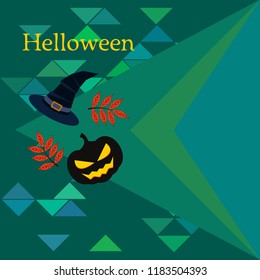 halloween autumn pumpkin fallen leaves, pumpkin and witch hat vector