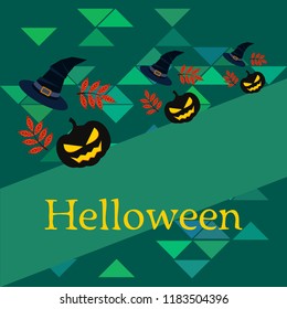 halloween autumn pumpkin fallen leaves, pumpkin and witch hat vector