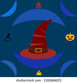 halloween autumn pumpkin fallen leaves hubcap witch vector