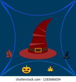 halloween autumn pumpkin fallen leaves hubcap witch vector