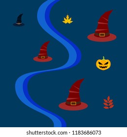 halloween autumn pumpkin fallen leaves hubcap witch vector