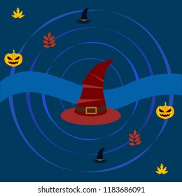 halloween autumn pumpkin fallen leaves hubcap witch vector