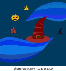 halloween autumn pumpkin fallen leaves hubcap witch vector