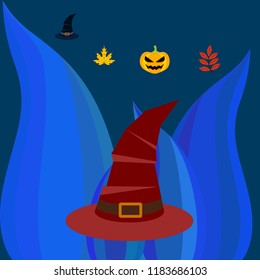 halloween autumn pumpkin fallen leaves hubcap witch vector
