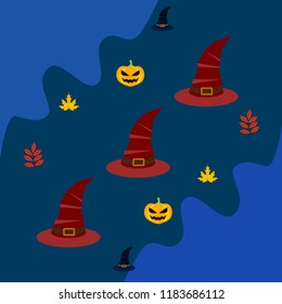 halloween autumn pumpkin fallen leaves hubcap witch vector