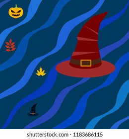 halloween autumn pumpkin fallen leaves hubcap witch vector