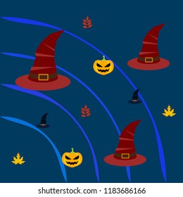 halloween autumn pumpkin fallen leaves hubcap witch vector