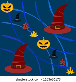 halloween autumn pumpkin fallen leaves hubcap witch vector