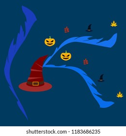 halloween autumn pumpkin fallen leaves hubcap witch vector