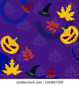 halloween autumn pumpkin fallen leaves hubcap witch vector