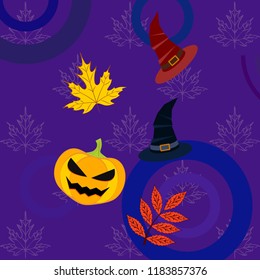 halloween autumn pumpkin fallen leaves hubcap witch vector