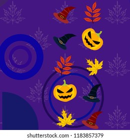 halloween autumn pumpkin fallen leaves hubcap witch vector