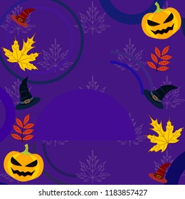 halloween autumn pumpkin fallen leaves hubcap witch vector