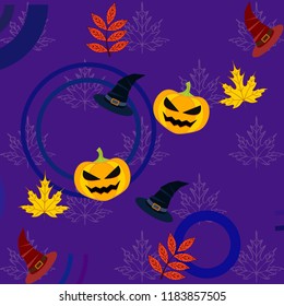 halloween autumn pumpkin fallen leaves hubcap witch vector