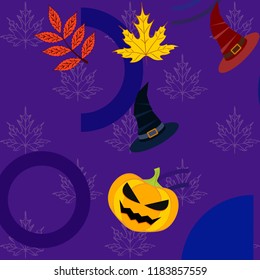 halloween autumn pumpkin fallen leaves hubcap witch vector