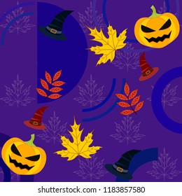 halloween autumn pumpkin fallen leaves hubcap witch vector