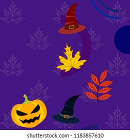 halloween autumn pumpkin fallen leaves hubcap witch vector