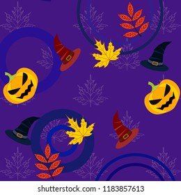 halloween autumn pumpkin fallen leaves hubcap witch vector