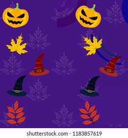 halloween autumn pumpkin fallen leaves hubcap witch vector