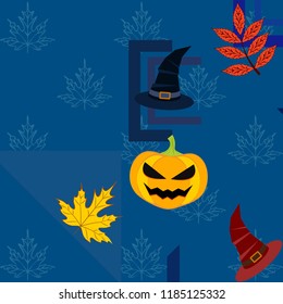 halloween autumn pumpkin fallen leaves hubcap witch vector