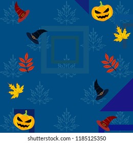 halloween autumn pumpkin fallen leaves hubcap witch vector