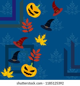 halloween autumn pumpkin fallen leaves hubcap witch vector