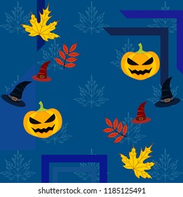 halloween autumn pumpkin fallen leaves hubcap witch vector