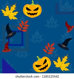 halloween autumn pumpkin fallen leaves hubcap witch vector