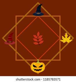halloween autumn pumpkin fallen leaves hubcap witch vector