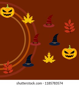 halloween autumn pumpkin fallen leaves hubcap witch vector