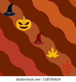 halloween autumn pumpkin fallen leaves hubcap witch vector