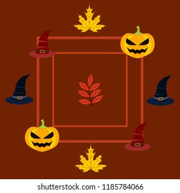 halloween autumn pumpkin fallen leaves hubcap witch vector