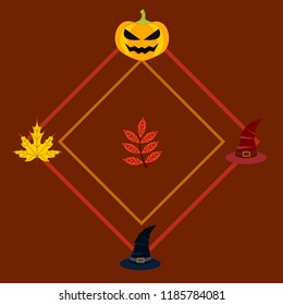 halloween autumn pumpkin fallen leaves hubcap witch vector