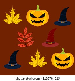 halloween autumn pumpkin fallen leaves hubcap witch vector