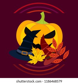 halloween autumn pumpkin fallen leaves hubcap witch vector