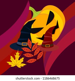 halloween autumn pumpkin fallen leaves hubcap witch vector