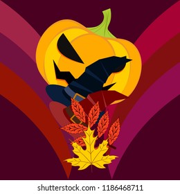 halloween autumn pumpkin fallen leaves hubcap witch vector