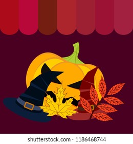 halloween autumn pumpkin fallen leaves hubcap witch vector