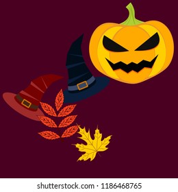 halloween autumn pumpkin fallen leaves hubcap witch vector