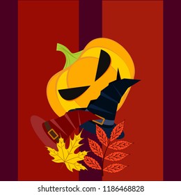 halloween autumn pumpkin fallen leaves hubcap witch vector