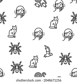 Halloween Autumn Season Holiday Vector Seamless Pattern Thin Line Illustration