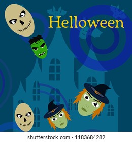 Halloween Autumn Witch Skull Frankenstein Vector